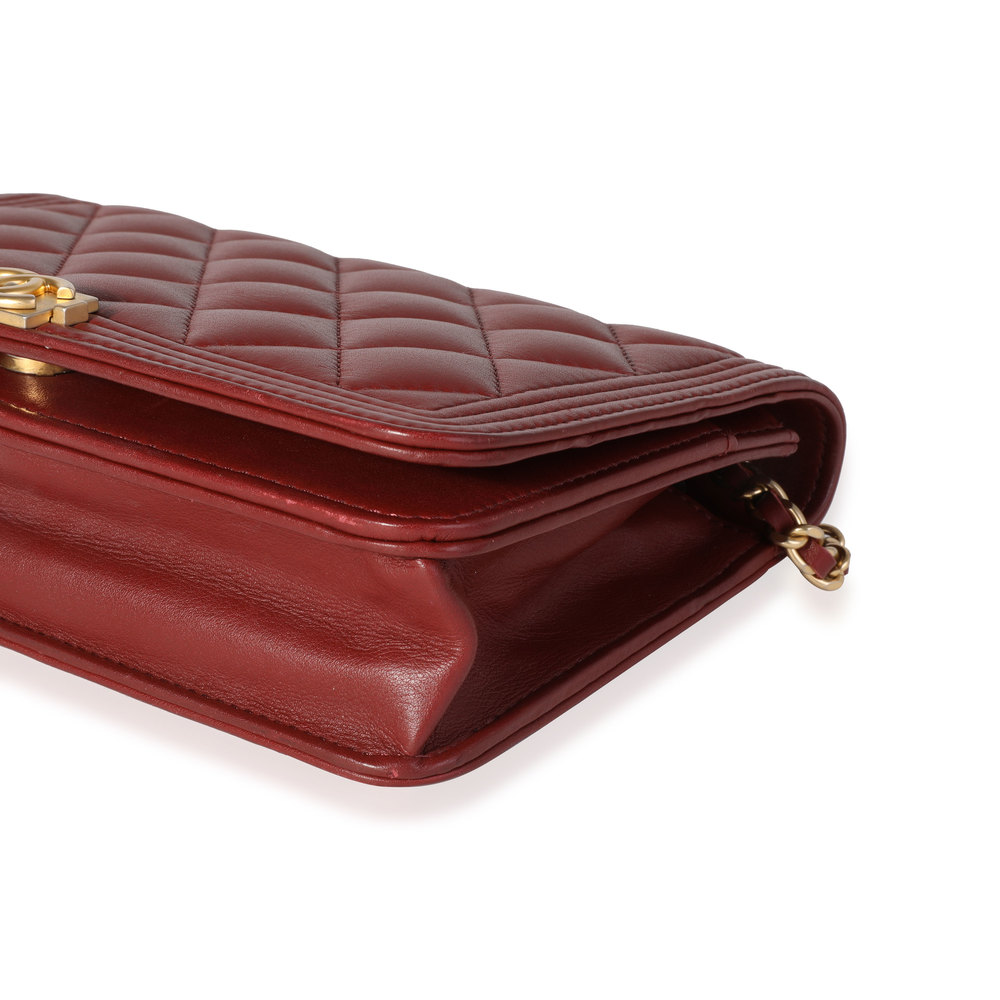 Chanel Burgundy Quilted Lambskin Boy Wallet on Chain - Picture 6 of 7